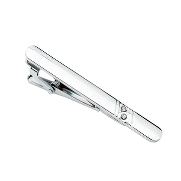 Silver Stainless Steel Tie Bar w/ Crystals