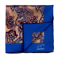 Gold, Blue & Orange Paisley Silk Pocket Square