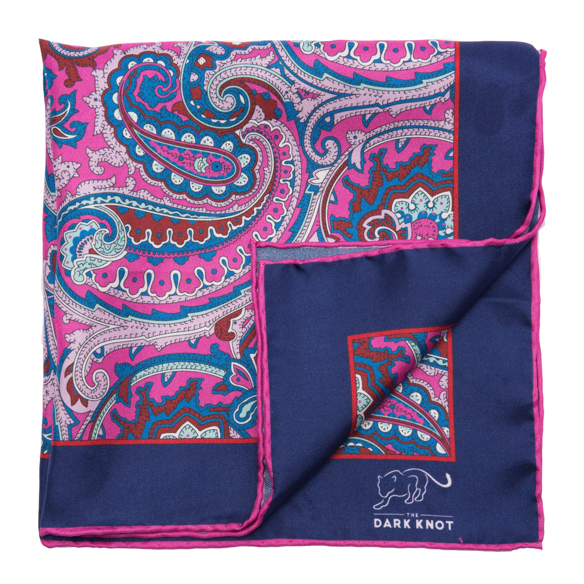 Blue Paisley with Pink Flower 100% outlet Silk Reversible Pocket Square