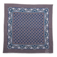 Grey and Blue Foulard Linen Pocket Square