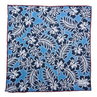 Blue Linen Pocket Square Burgundy Hand Rolled Edges