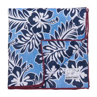 Blue and White Linen Pocket Square Hand Rolled Edges