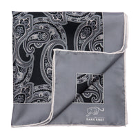 Black, Grey & White Paisley Silk Pocket Square