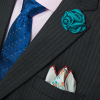 Saratoga Paisley Silk Pocket Square, Cream / Light Blue