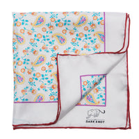 Cream and Blue Paisley Silk Pocket Square