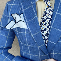 White & Navy Linen Pocket Square