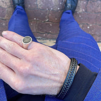 Black Leather Stainless Steel Clasp Bracelet