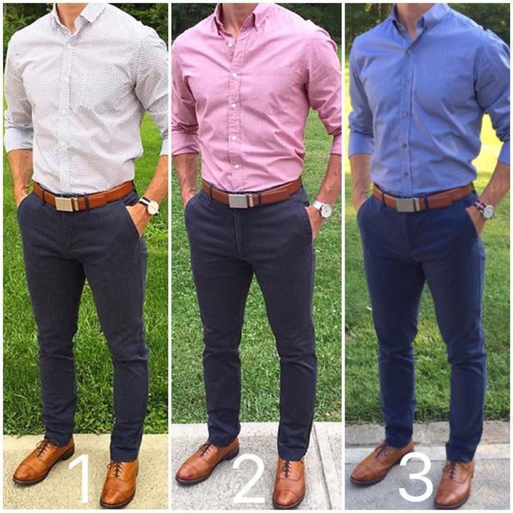 The 4 Belts Every Guy Should Own In His Closet  Mens business casual  outfits, Shirt outfit men, Blue shirt outfits