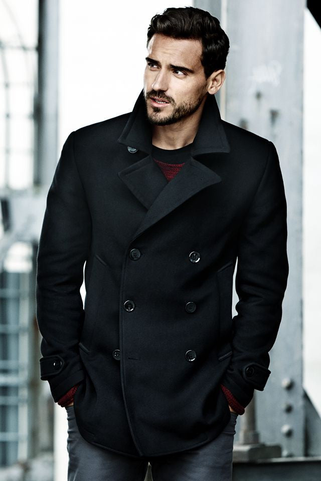 mens dress coats winter Guzom Wool Peacoats- Hoodless Fall Solid Color Long Sleeve Button down Formal Mens Black Size XL, Men's Crafted from premium wool blend fabric Thatrich Long Winter Business Coat