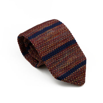 Solana Stripes Cotton Polyester Knit Tie, Reddish Brown / Navy