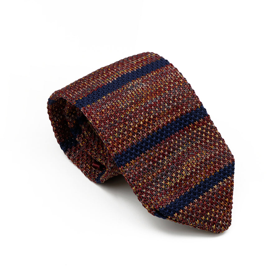 Solana Stripes Cotton Polyester Knit Tie, Reddish Brown / Navy