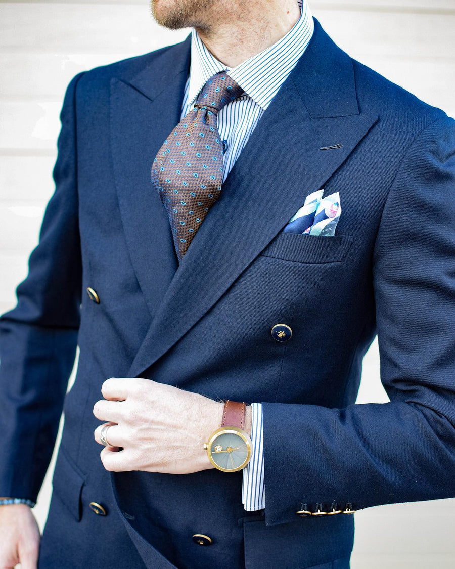 Brownish Gold & Light Blue Paisley Silk Tie 