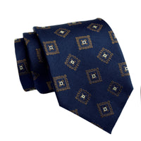 Navy & Brown Geometric Foulard Silk Tie