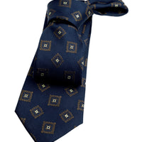 Navy & Brown Geometric Foulard Silk Tie