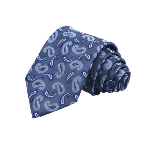 Bluish Grey, Navy & Light Blue Paisley Tie 