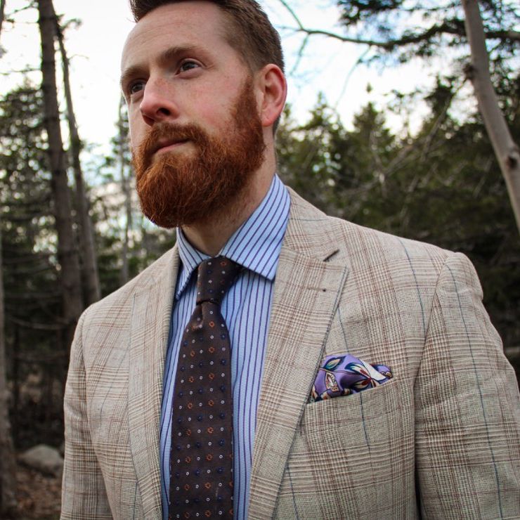 Navy, Brown & Orange Geometric Foulard Silk Tie 