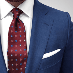 Burgundy & Blue Geometric Foulard Patterned Silk Tie 