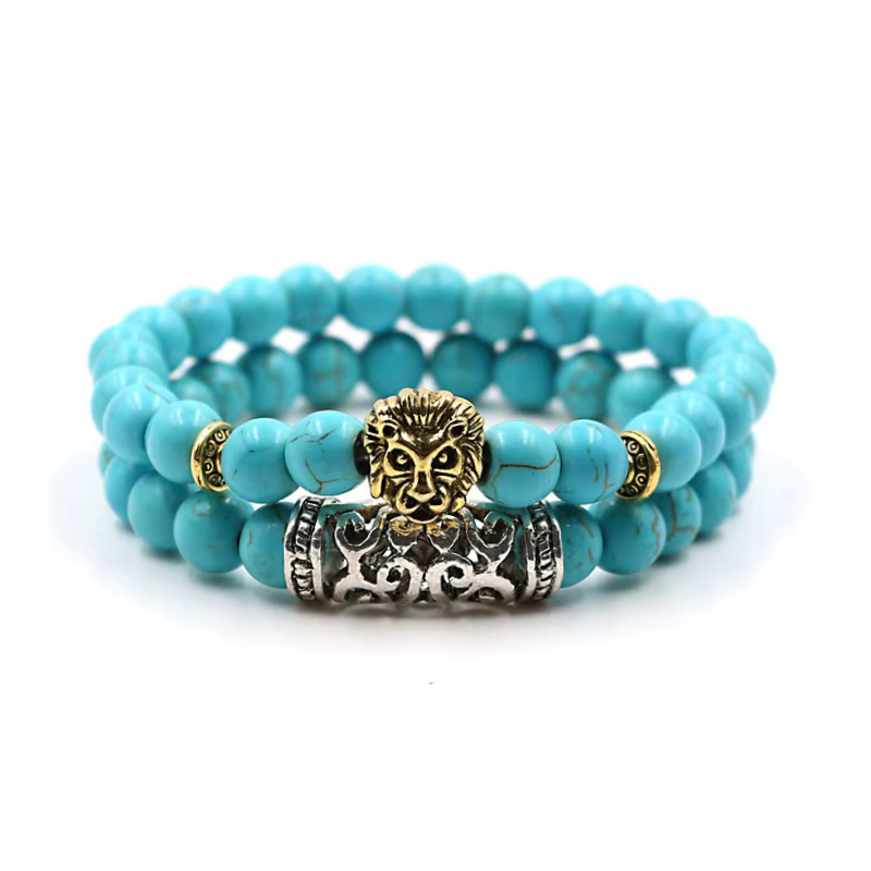 Gold Lion Turquoise Stackable Bisbee Beaded Bracelets