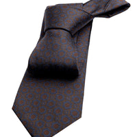 Brown & Orange Geometric Foulard Silk Tie