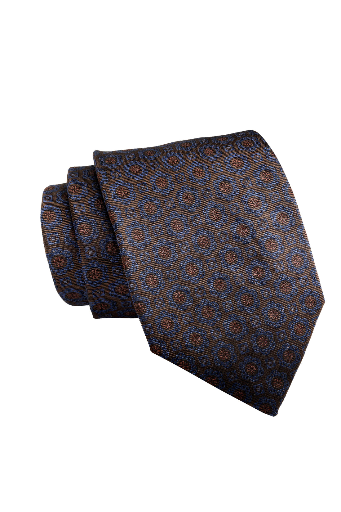 Brown & Orange Geometric Foulard Silk Tie