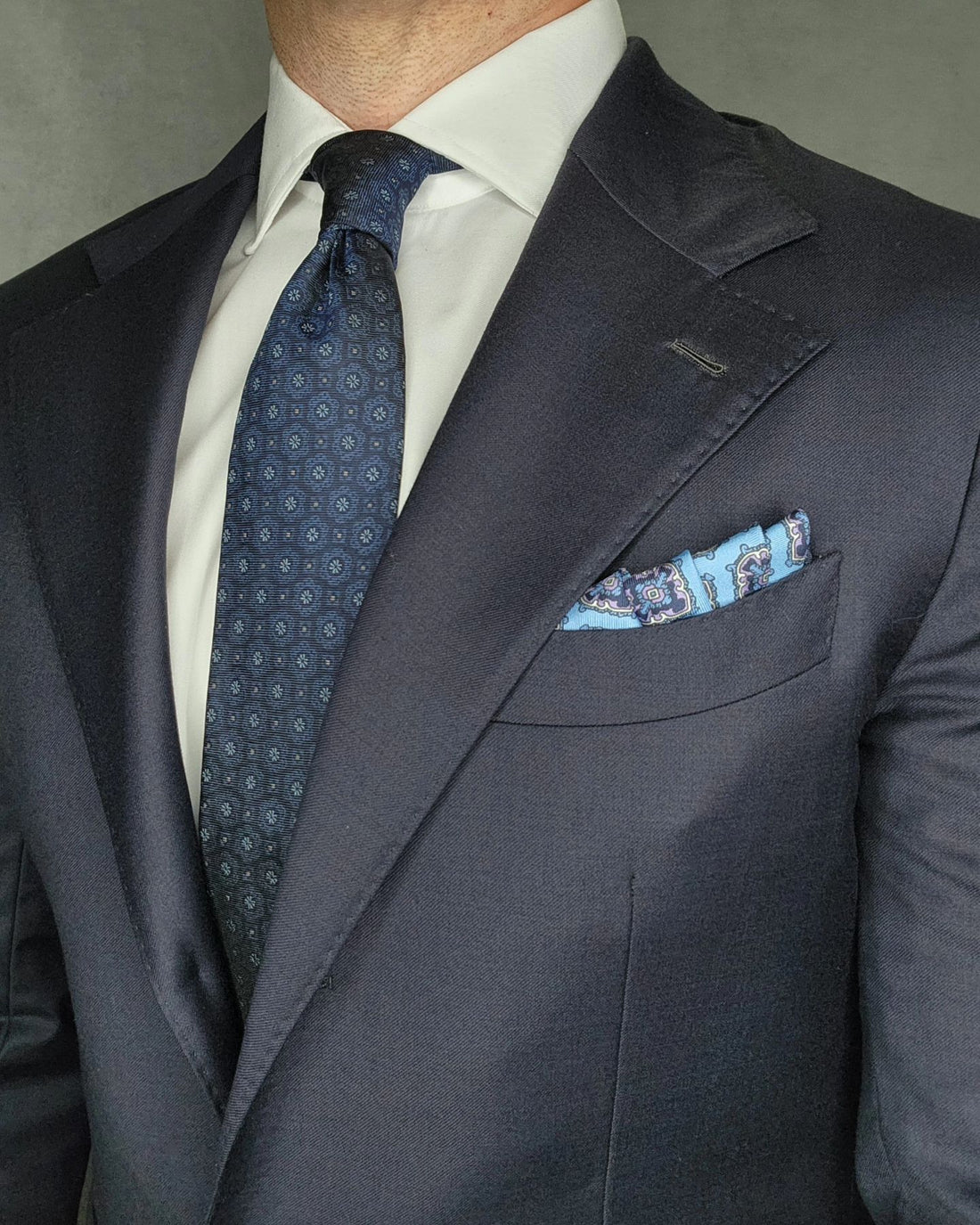 Black & Blue Geometric Foulard Silk Tie