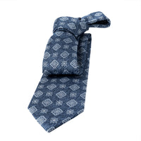Bluish Grey, Light Grey & Silver Medallion Foulard Silk Tie