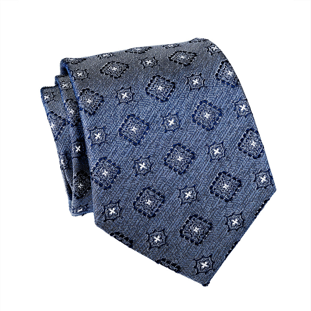 Fairfield Medallion Silk Tie, Grey / Navy / Silver