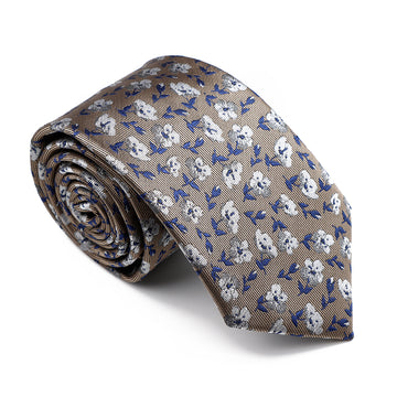 Grey, Silver & Blue Floral Polyester Tie