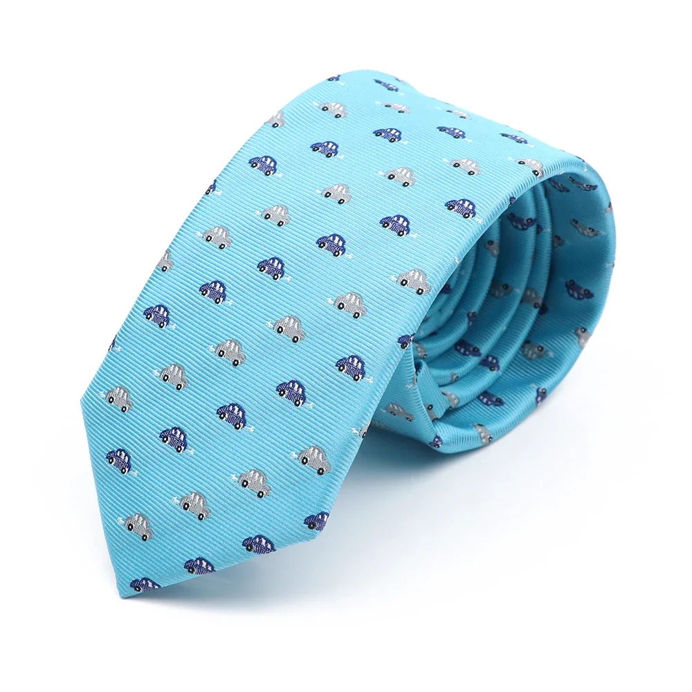 Fort Myers Cars Skinny Polyester Tie, Light Blue / Grey / Blue