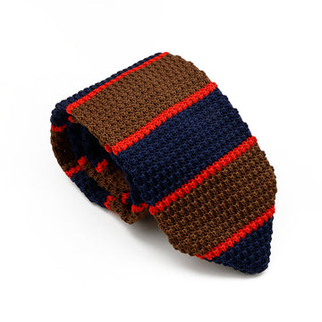 Haleiwa Stripes Cotton Polyester Knit Tie, Navy / Red / Brown
