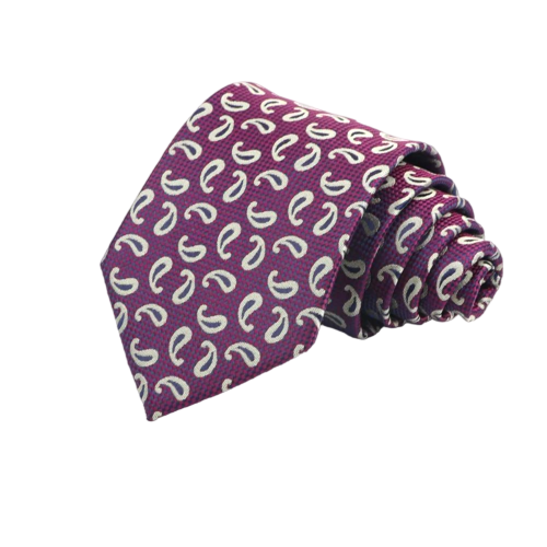 Burgundy, Silver & Navy Paisley Tie 