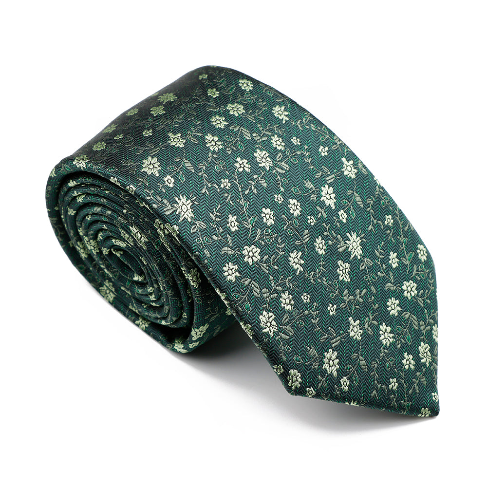 Green & Cream Polyester Floral Tie