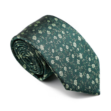 Green & Cream Polyester Floral Tie