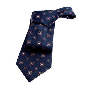 Navy & Orange Geometric Foulard Silk Tie