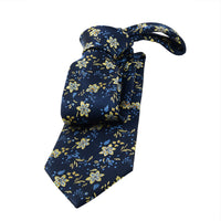 Navy, Yellow & Light Blue Floral Silk Tie  | Wedding Floral Silk Tie 