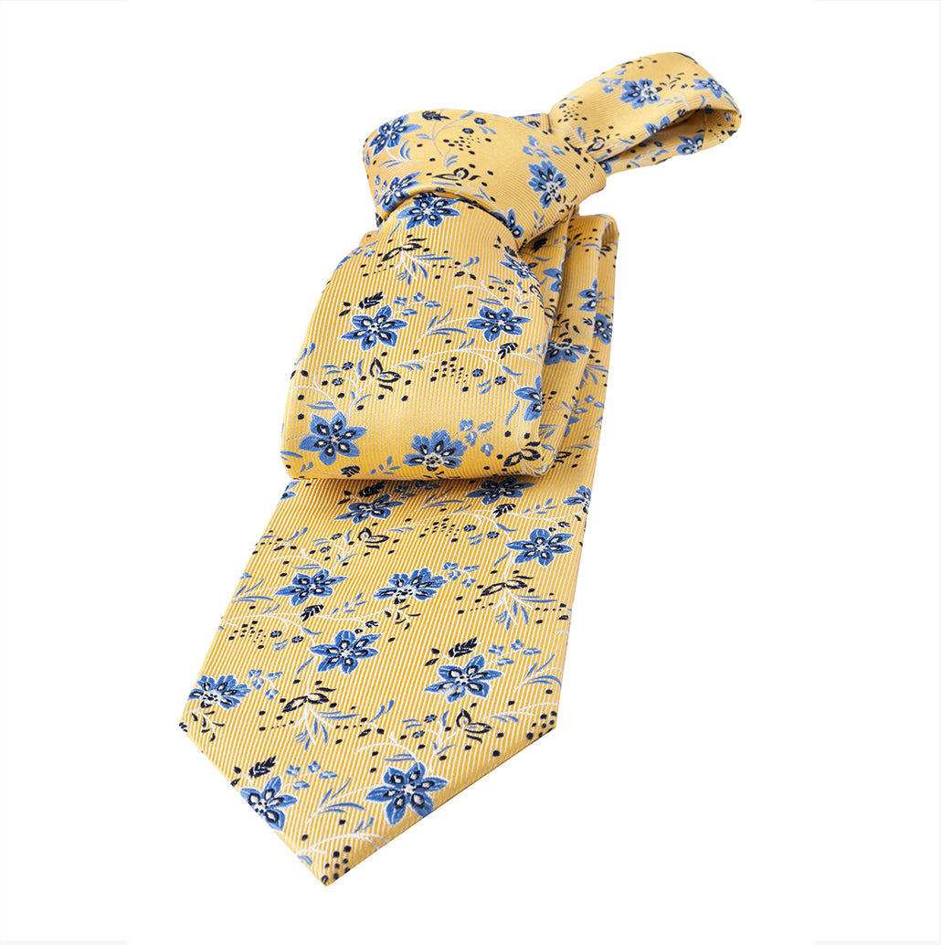 Yellow & Light Blue Floral Silk Tie | Wedding Floral Silk Tie 