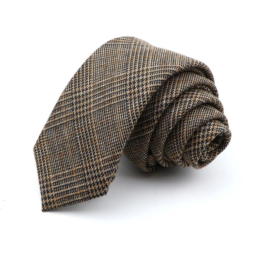 Brown & Black Plaid Skinny Cotton Blend Tie 