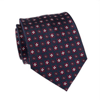 Navy, Red & Silver Geometric Foulard Patterned Silk Tie 