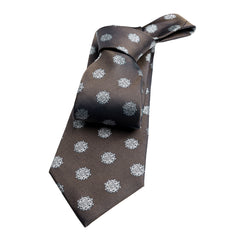 Brown & Silver Medallion Foulard Silk Tie 