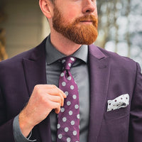 Purple & Silver Geometric Foulard Pattern Silk Tie