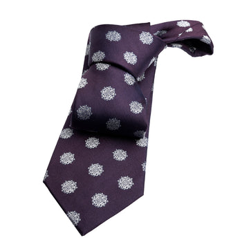 Purple & Silver Medallion Foulard Silk Tie