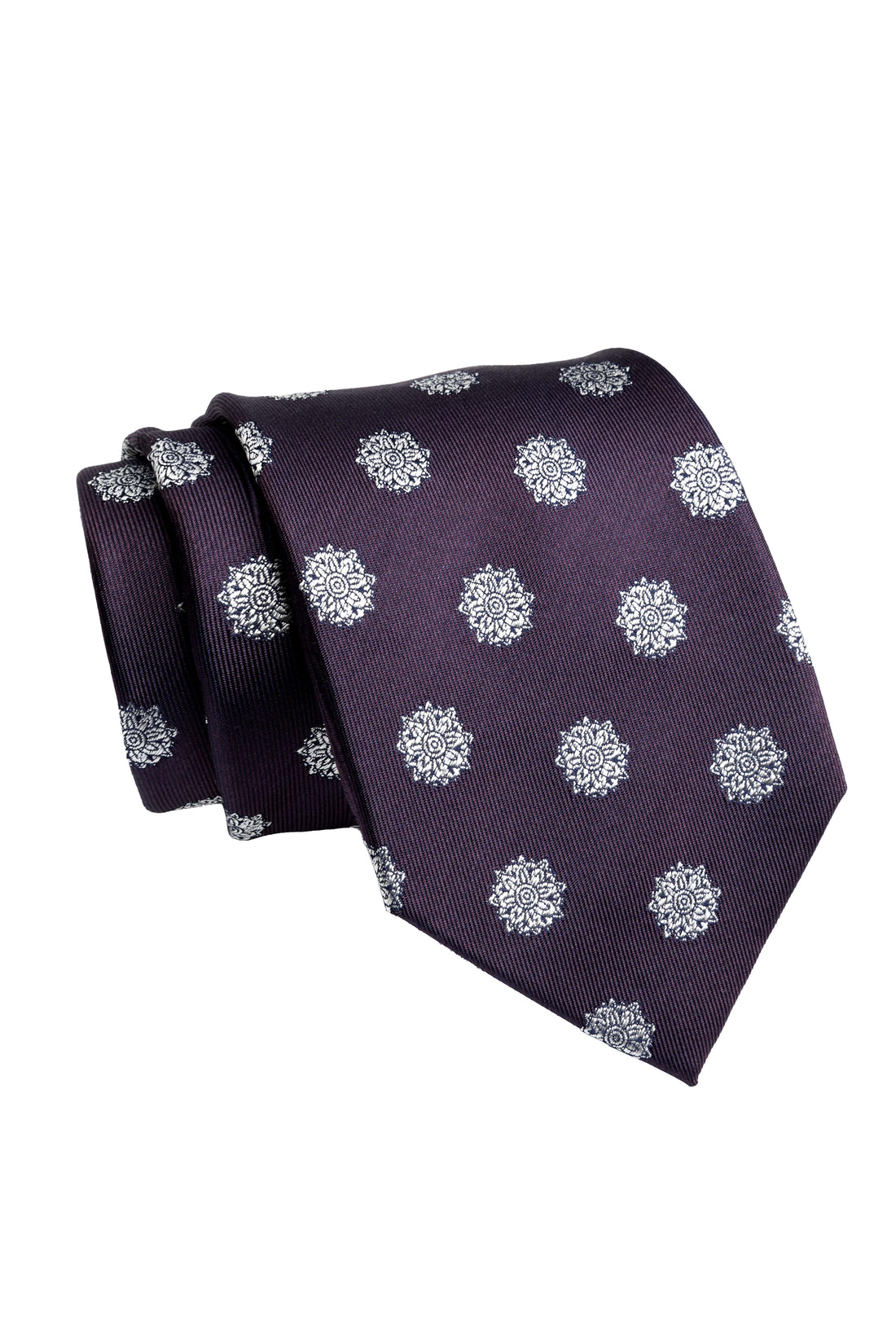 Purple & Silver Medallion Geometric Foulard Silk Tie
