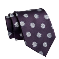 Purple & Silver Medallion Geometric Foulard Silk Tie