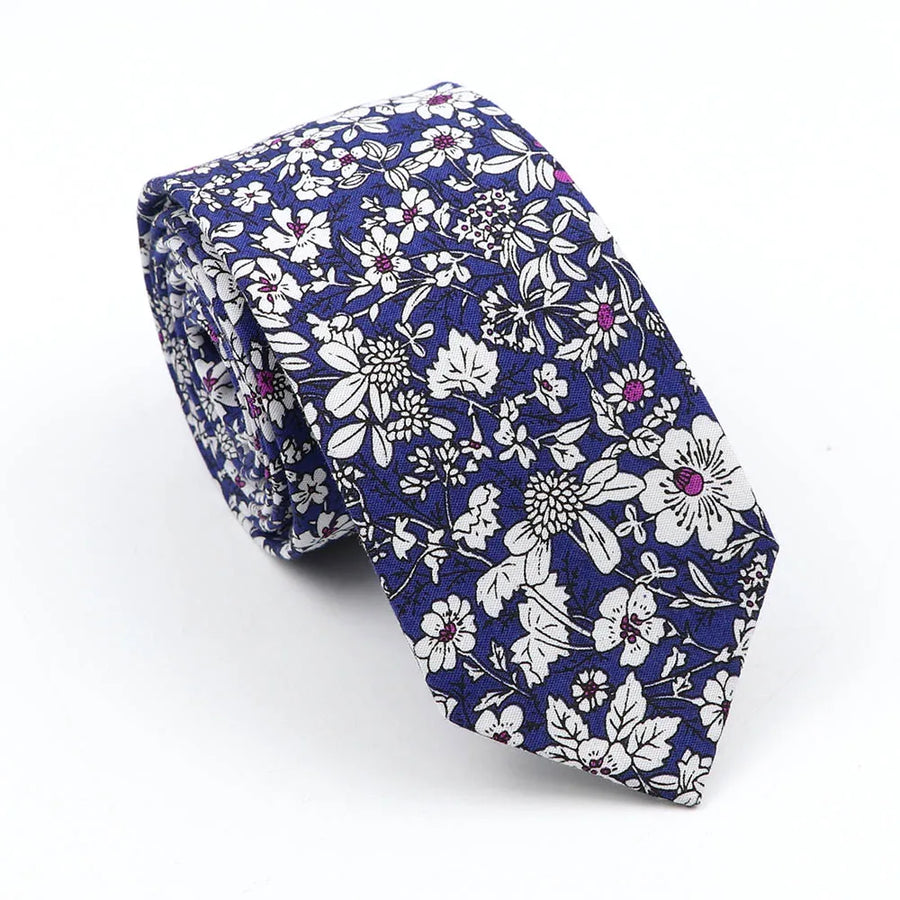 Blue, White & Purple Floral Cotton Tie