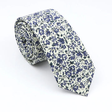 Blue, Green & White Floral Cotton Tie 