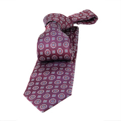 Burgundy & Silver Medallion Foulard Silk Tie 