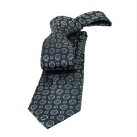 Green & Silver Medallion Foulard Patterned Silk Tie