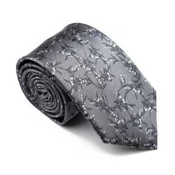 Light Grey, Grey & Silver Floral Tie 