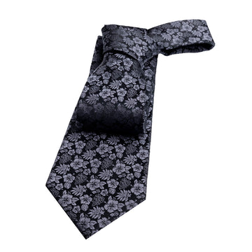 Black & Greyish Silver Floral Silk Tie 