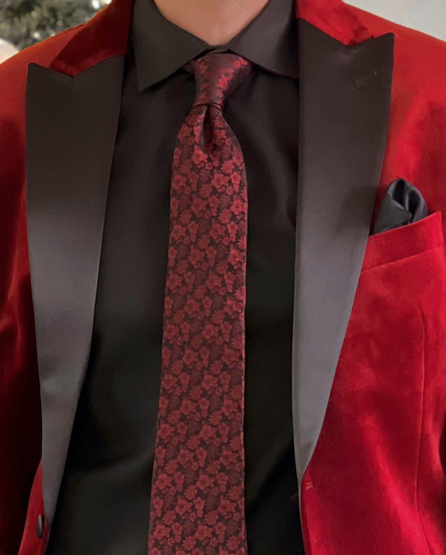 Black & Red Floral Silk Tie